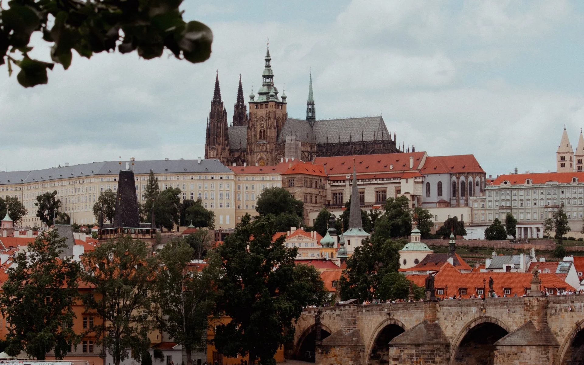 Prague Castle and Charles Bridge over the Vltava River