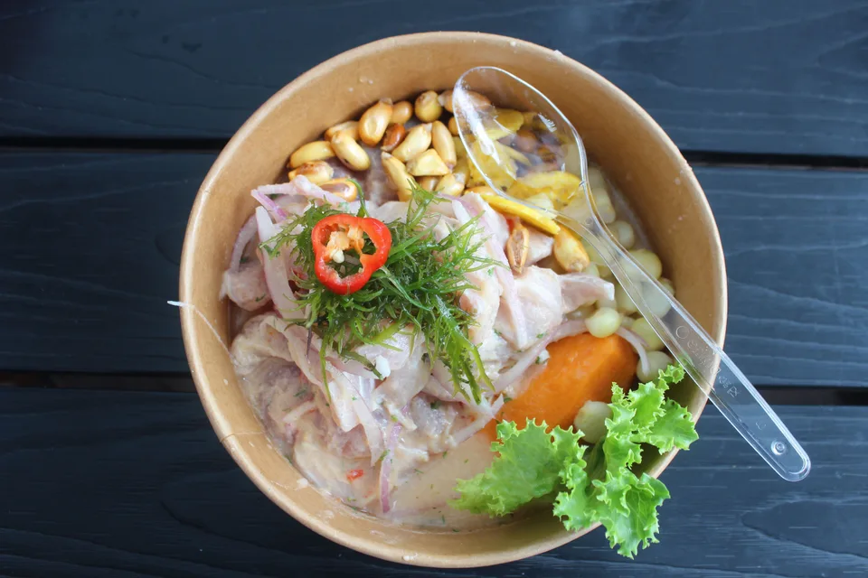 BookNoFees: Example photo: Fish ceviche with onion and corn