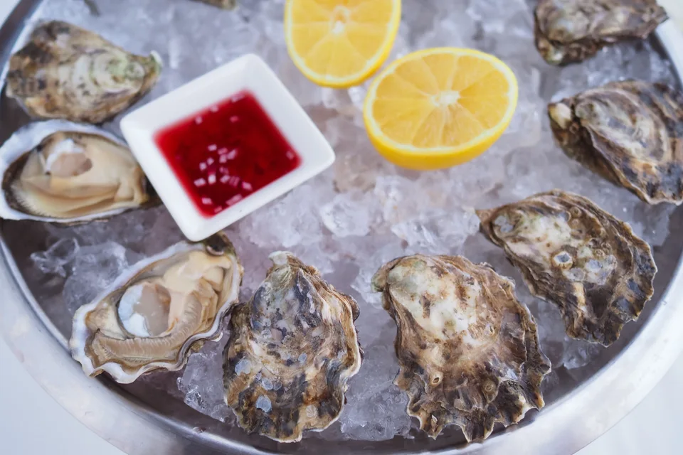 BookNoFees: Halimbawa ng larawan: Talaba na inihain sa yelo na may lemon at sarsa
